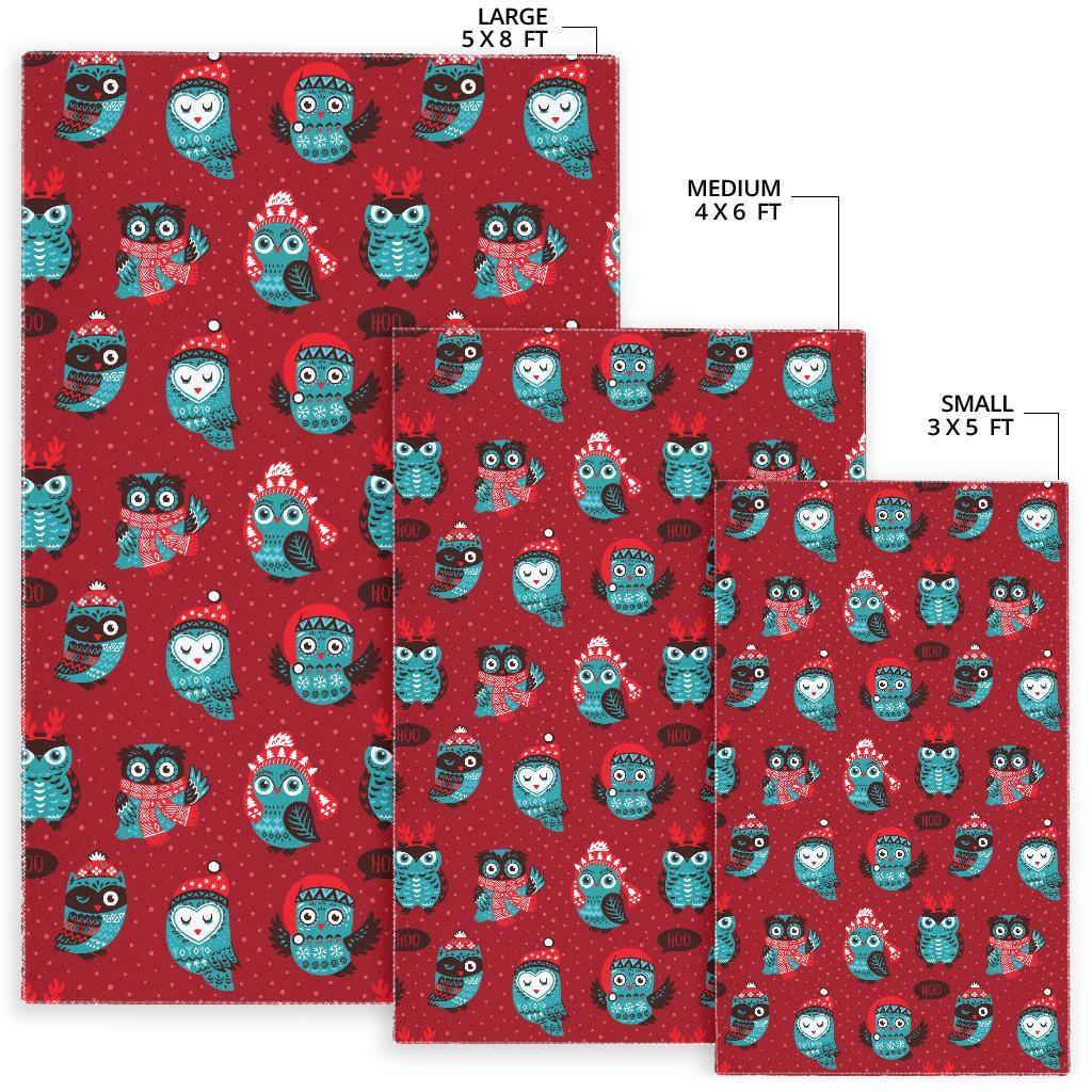 Red Owl Christmas Pattern Print Floor Mat-grizzshop