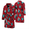 Red Owl Christmas Pattern Print Men Long Robe-grizzshop