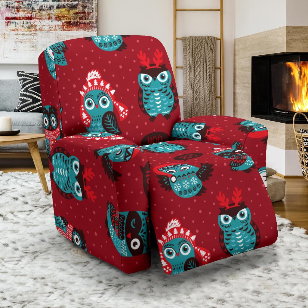 Red Owl Christmas Pattern Print Recliner Cover-grizzshop