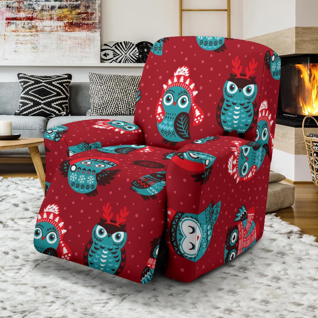 Red Owl Christmas Pattern Print Recliner Cover-grizzshop