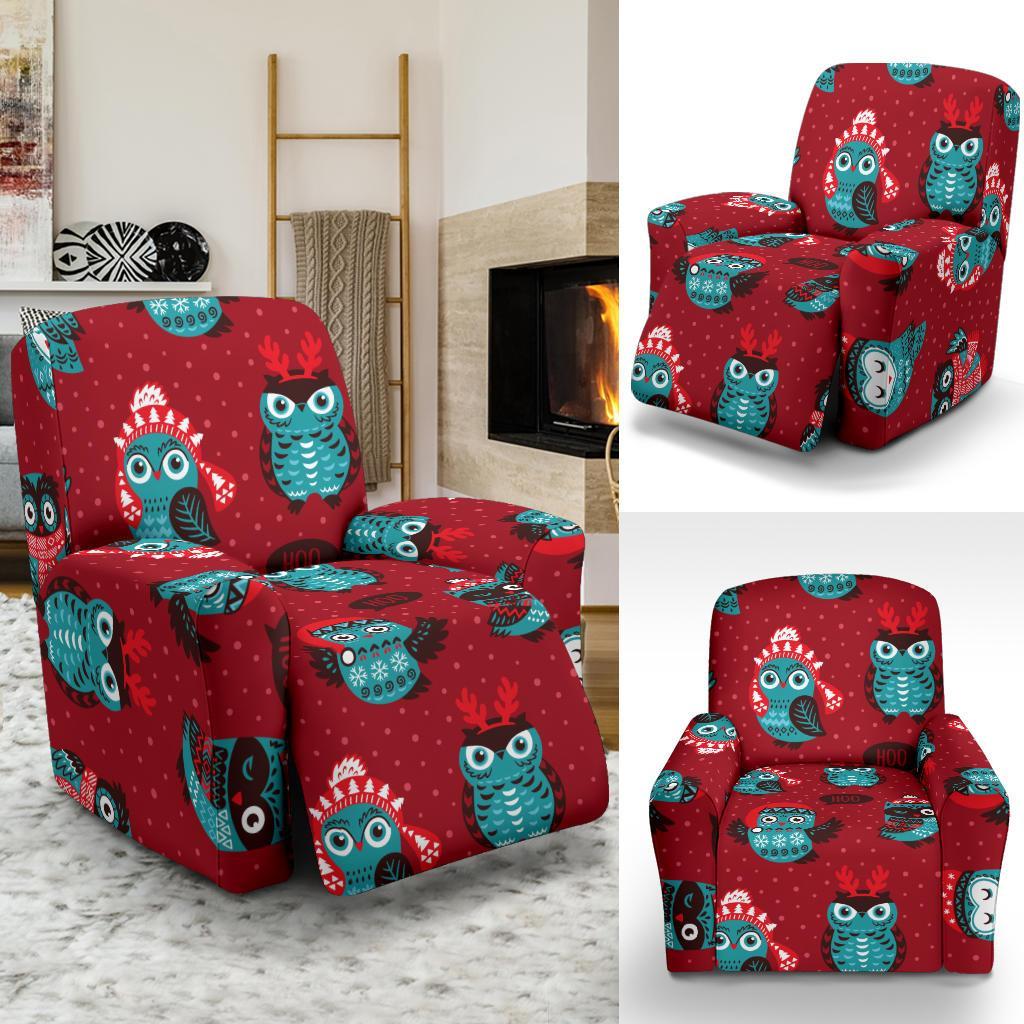 Red Owl Christmas Pattern Print Recliner Cover-grizzshop