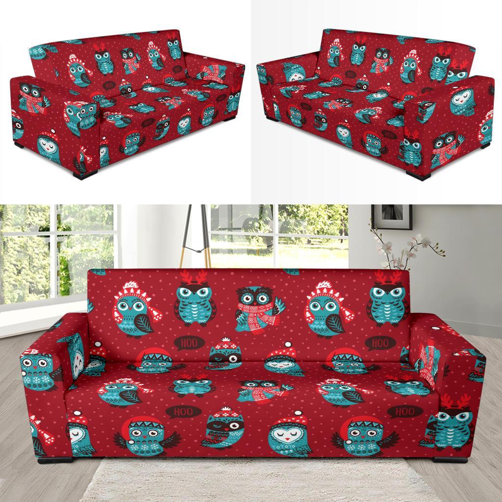 Red Owl Christmas Pattern Print Sofa Covers-grizzshop