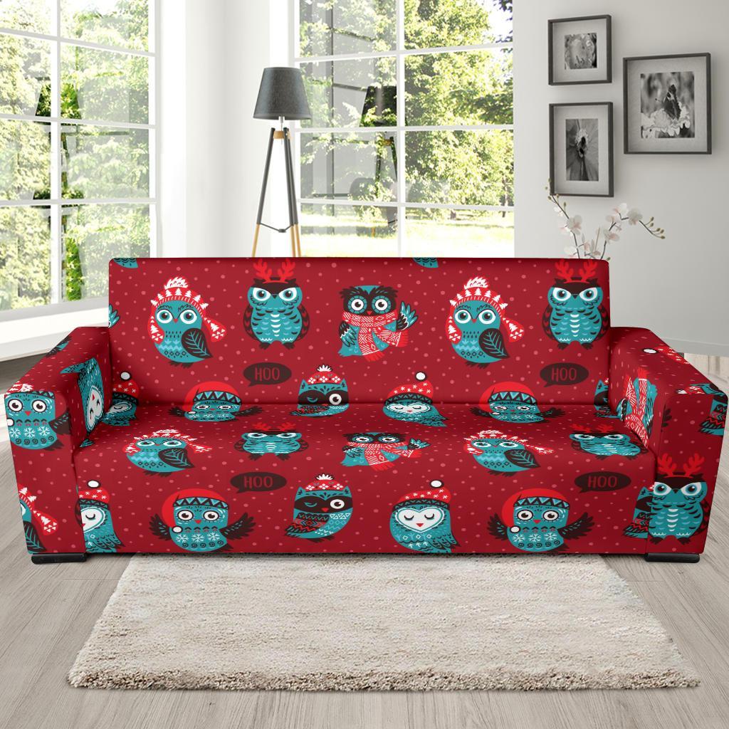 Red Owl Christmas Pattern Print Sofa Covers-grizzshop