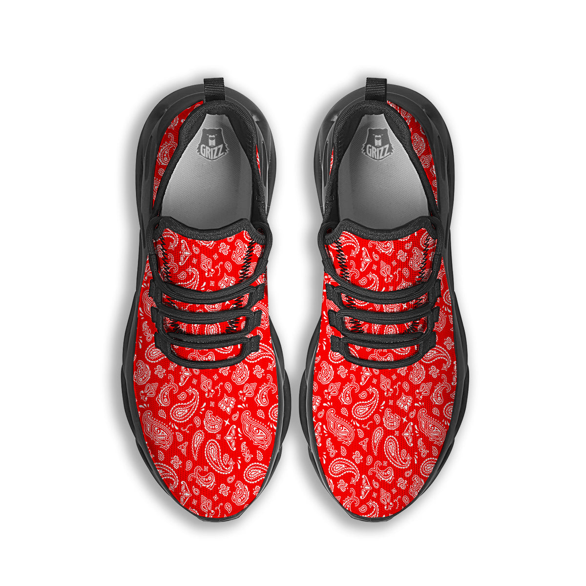 Red Paisley Bandana Print Black Running Shoes-grizzshop