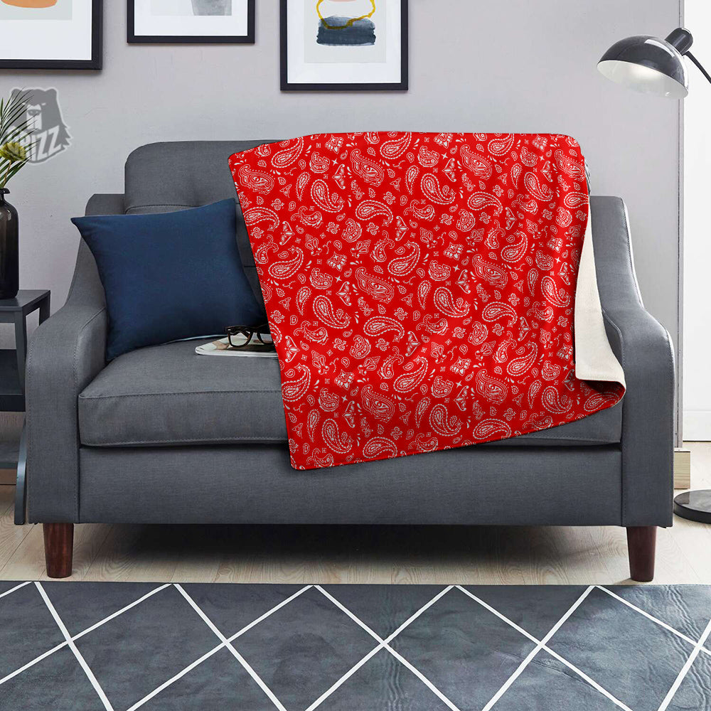 Red Paisley Bandana Print Blanket-grizzshop