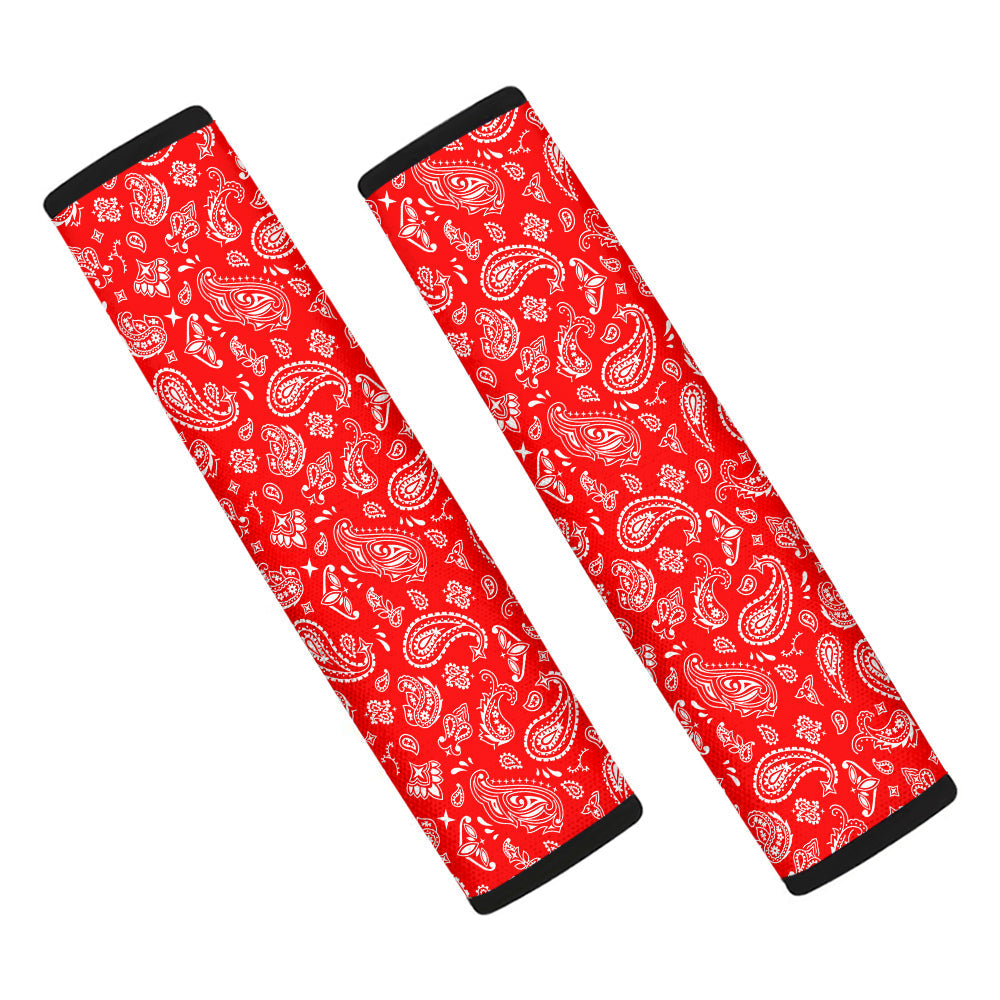 Red Paisley Bandana Print Car Seat Belt Cover-grizzshop