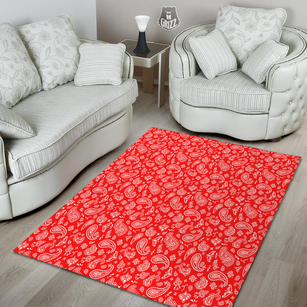 Red Paisley Bandana Print Floor Mat-grizzshop