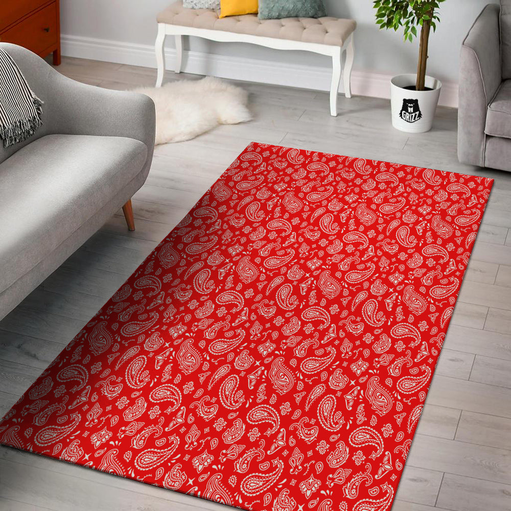 Red Paisley Bandana Print Floor Mat-grizzshop