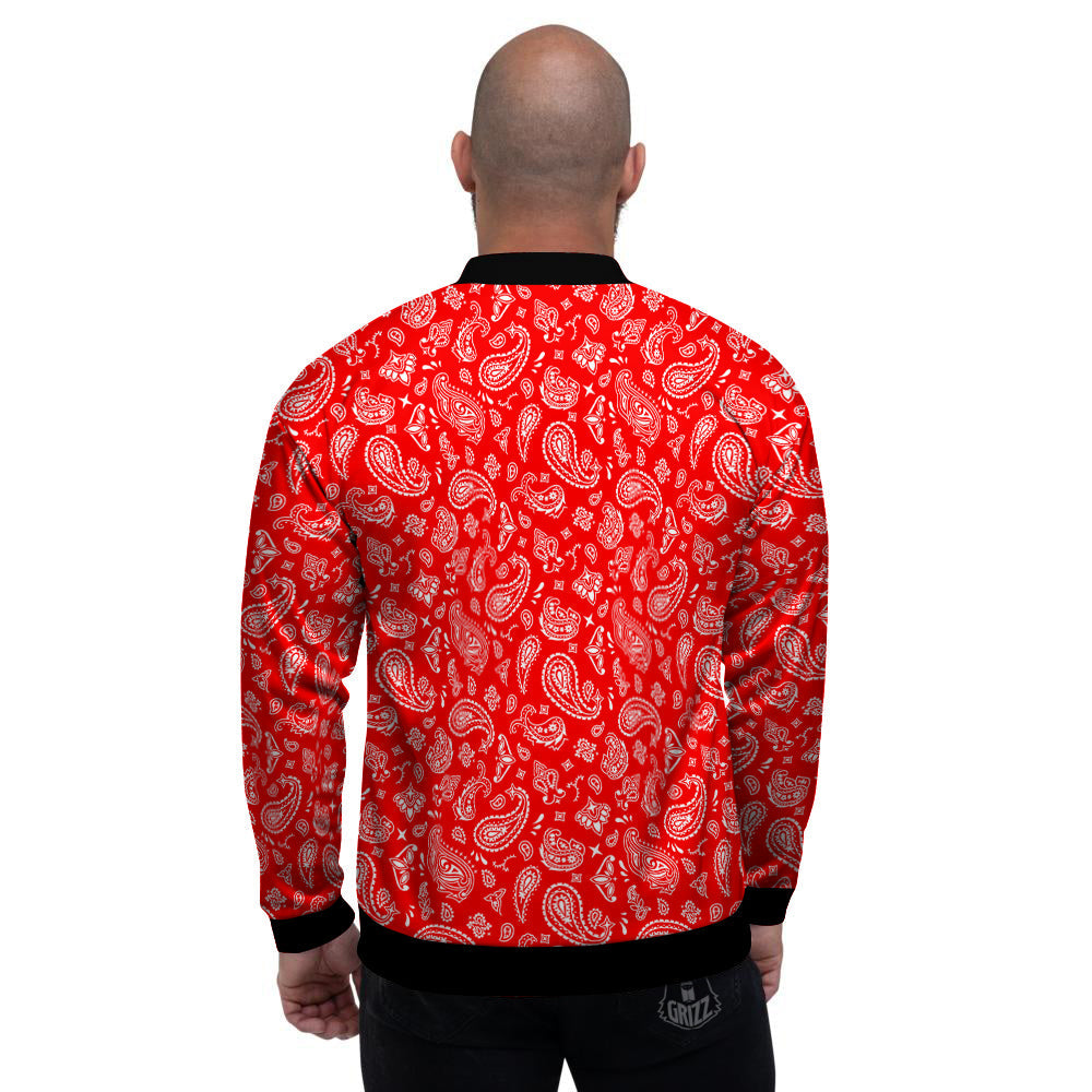 Red Paisley Bandana Print Men's Bomber Jacket-grizzshop