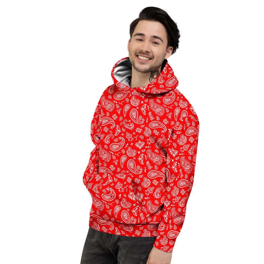 Red Paisley Bandana Print Men's Hoodie-grizzshop