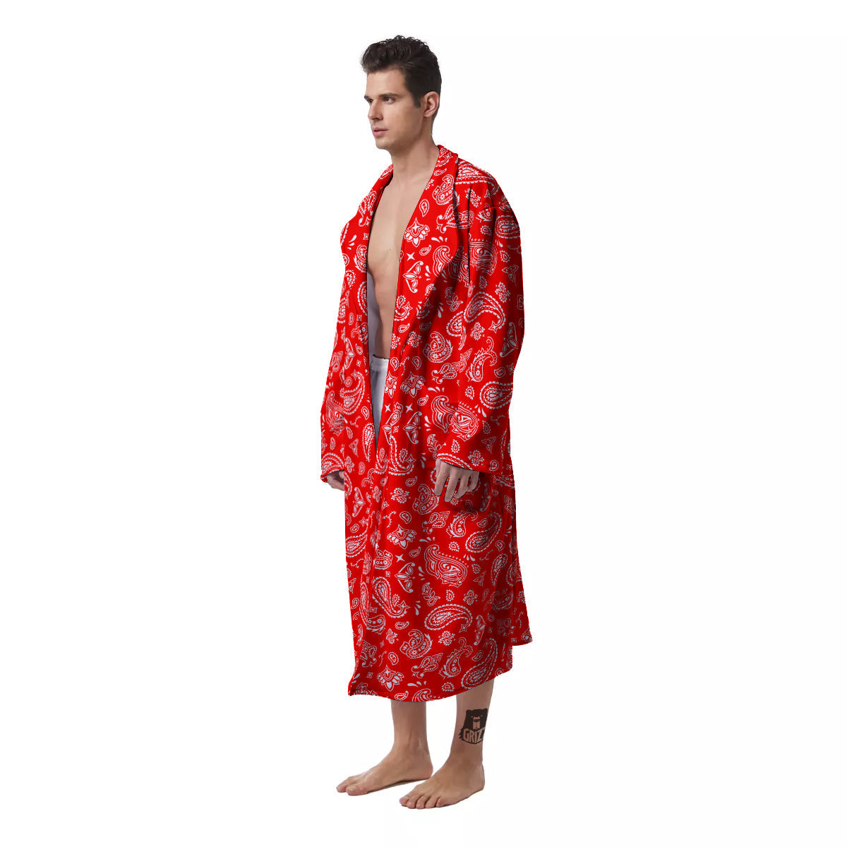 Red Paisley Bandana Print Men's Robe-grizzshop