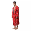 Red Paisley Bandana Print Men's Robe-grizzshop