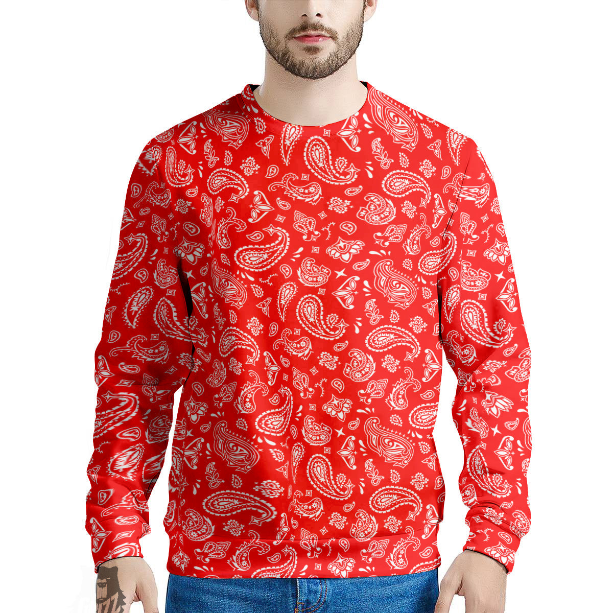 Red Paisley Bandana Print Men's Sweatshirt-grizzshop