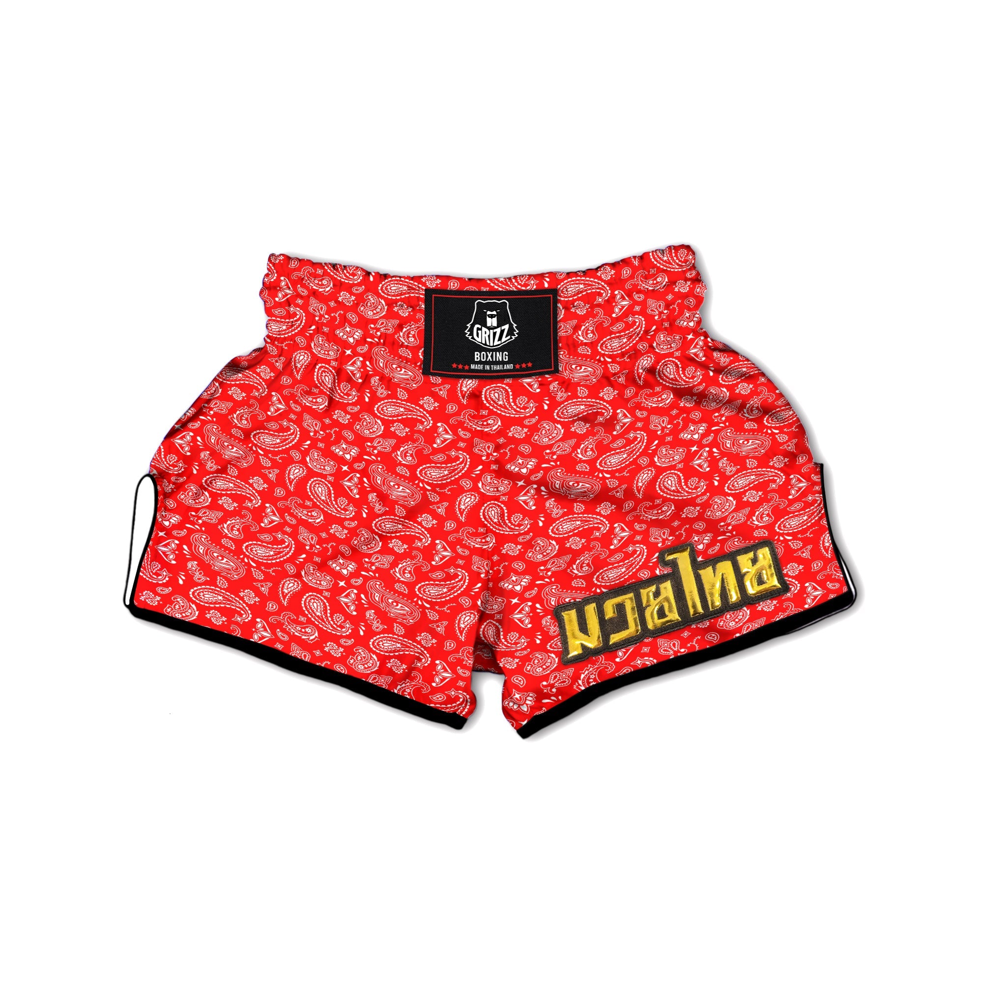 Red Paisley Bandana Print Muay Thai Boxing Shorts-grizzshop