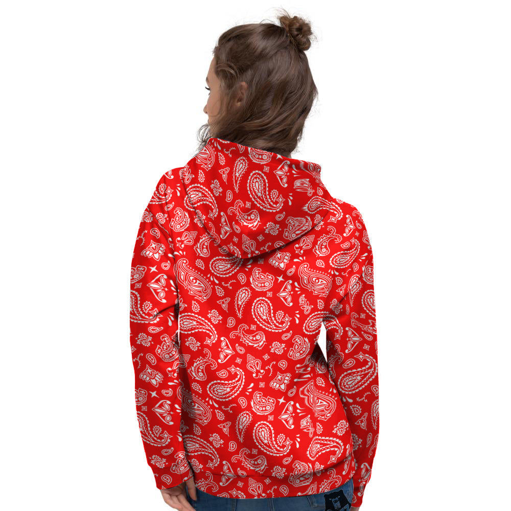 Red Paisley Bandana Print Women's Hoodie-grizzshop