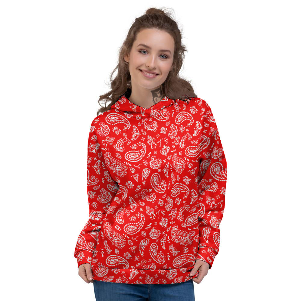 Red Paisley Bandana Print Women's Hoodie-grizzshop