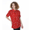 Red Paisley Bandana Print Women's Short Sleeve Shirts-grizzshop