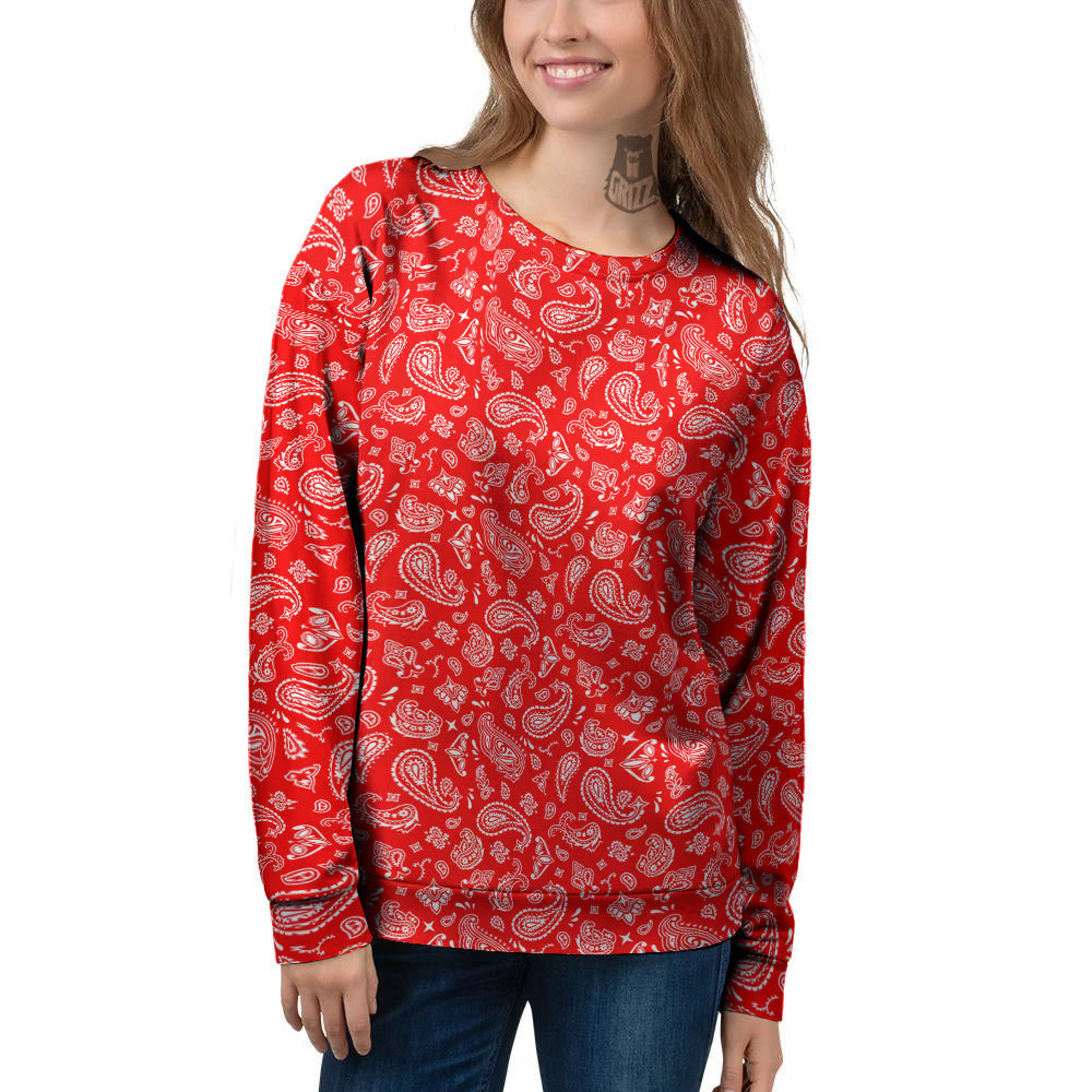 Red Paisley Bandana Print Women's Sweatshirt-grizzshop