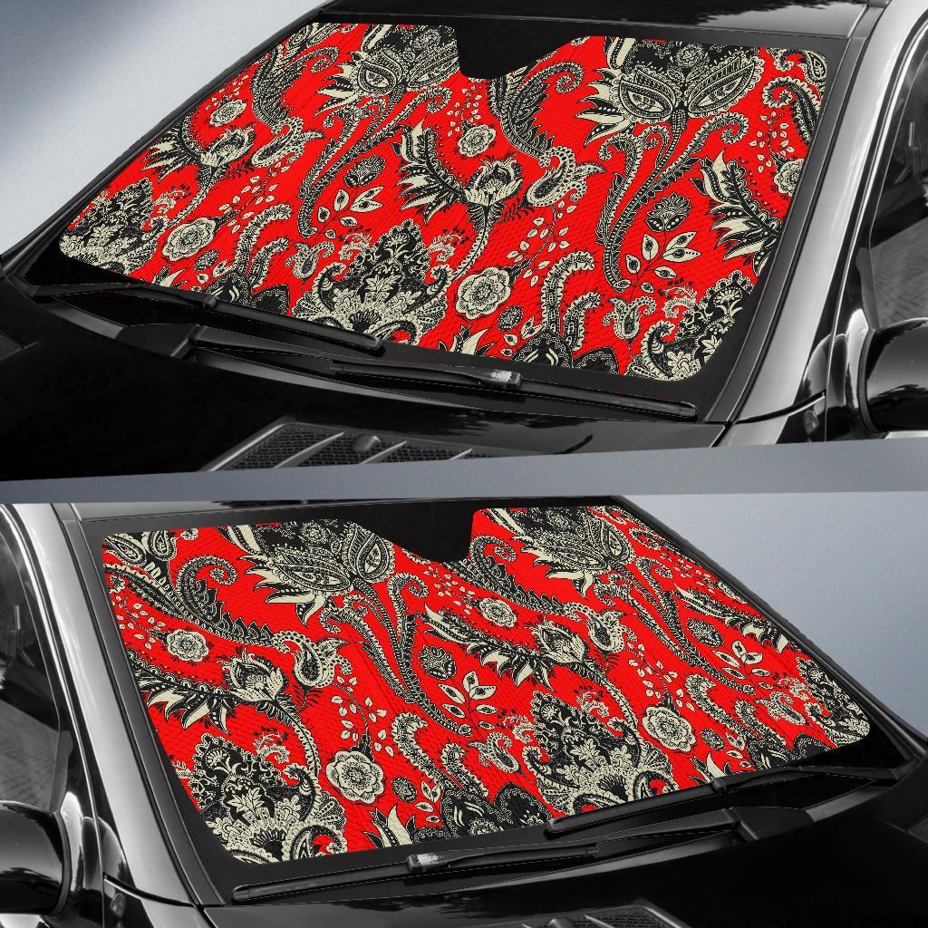 Red Paisley Pattern Print Car Sun Shade-grizzshop