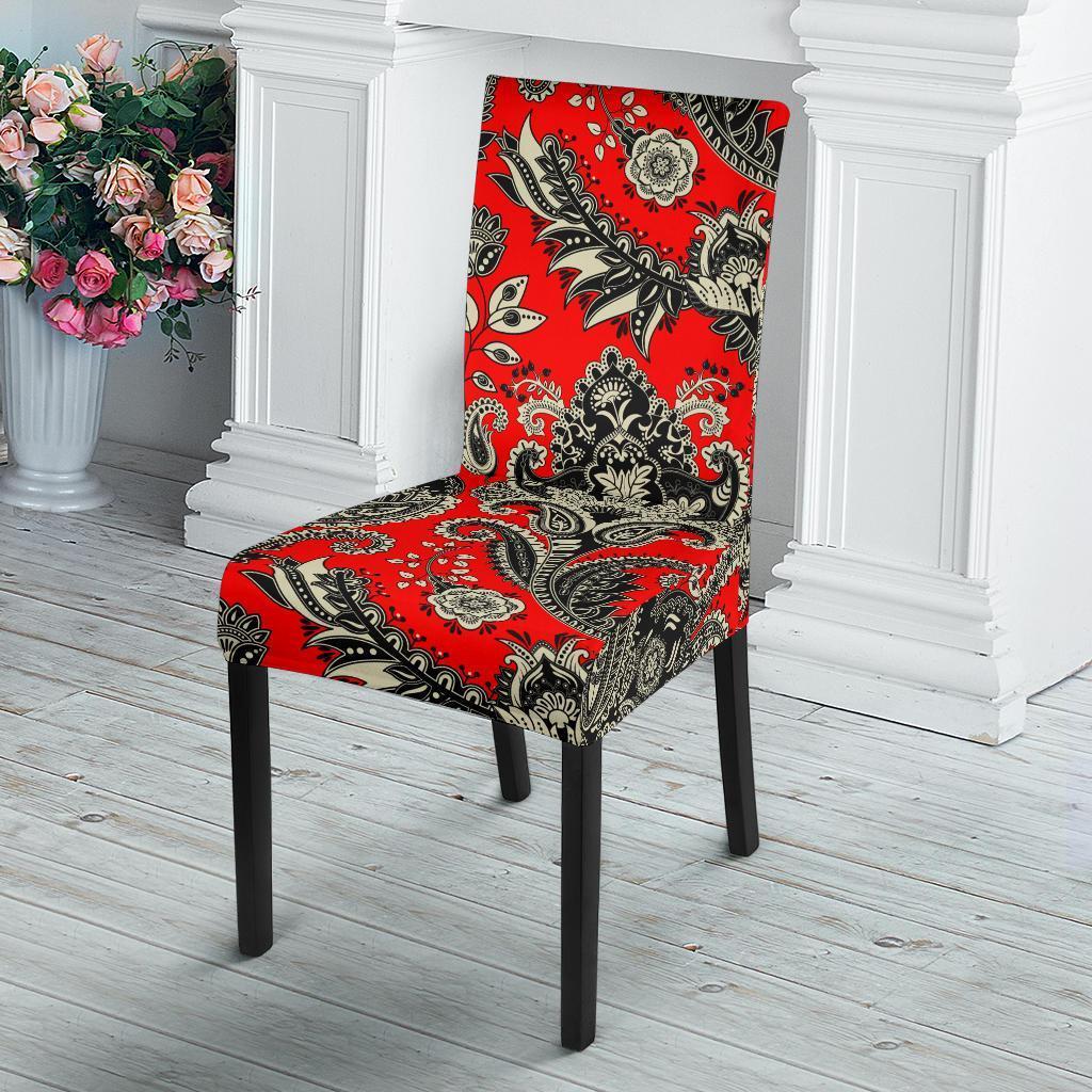 Red Paisley Pattern Print Chair Cover-grizzshop