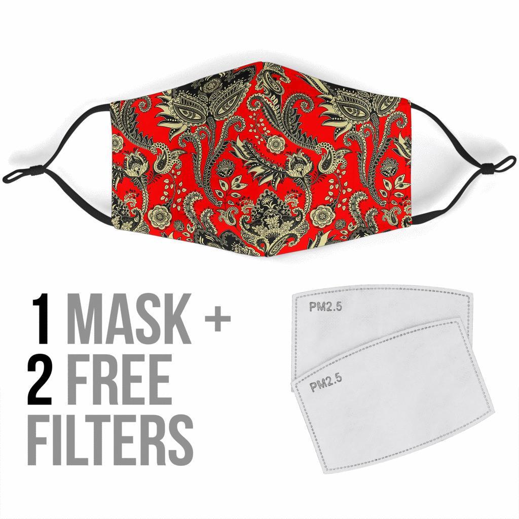 Red Paisley Pattern Print Face Mask-grizzshop