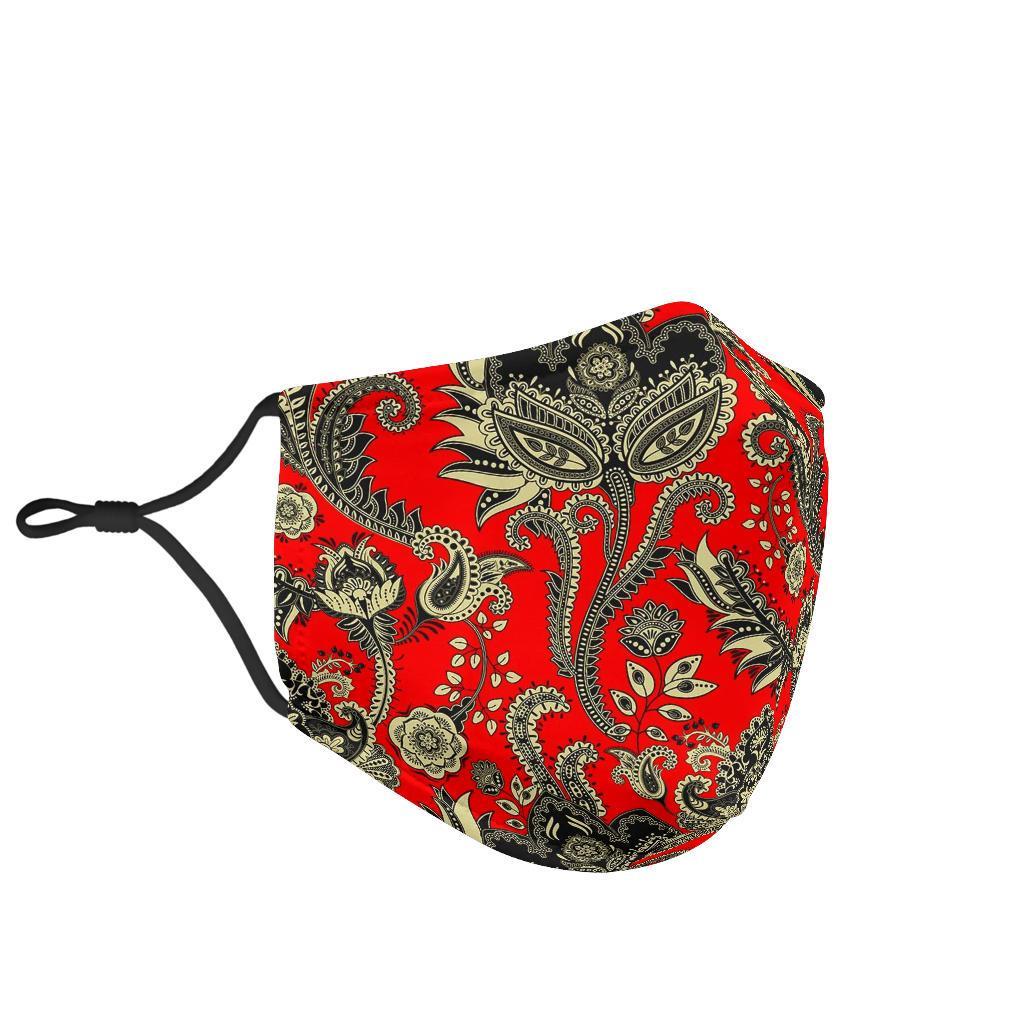 Red Paisley Pattern Print Face Mask-grizzshop