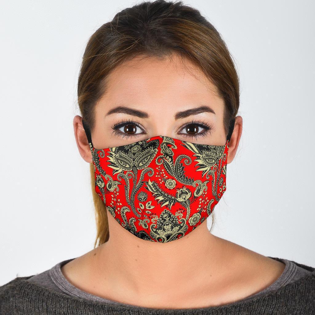 Red Paisley Pattern Print Face Mask-grizzshop