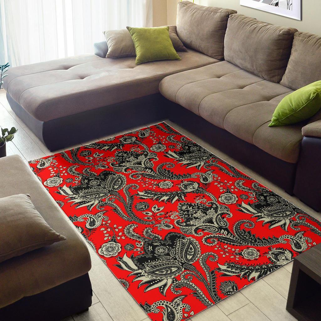 Red Paisley Pattern Print Floor Mat-grizzshop