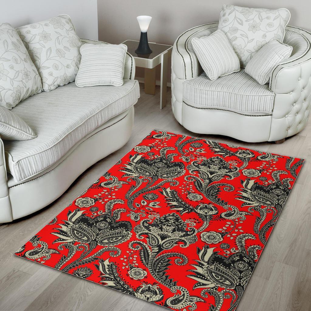 Red Paisley Pattern Print Floor Mat-grizzshop