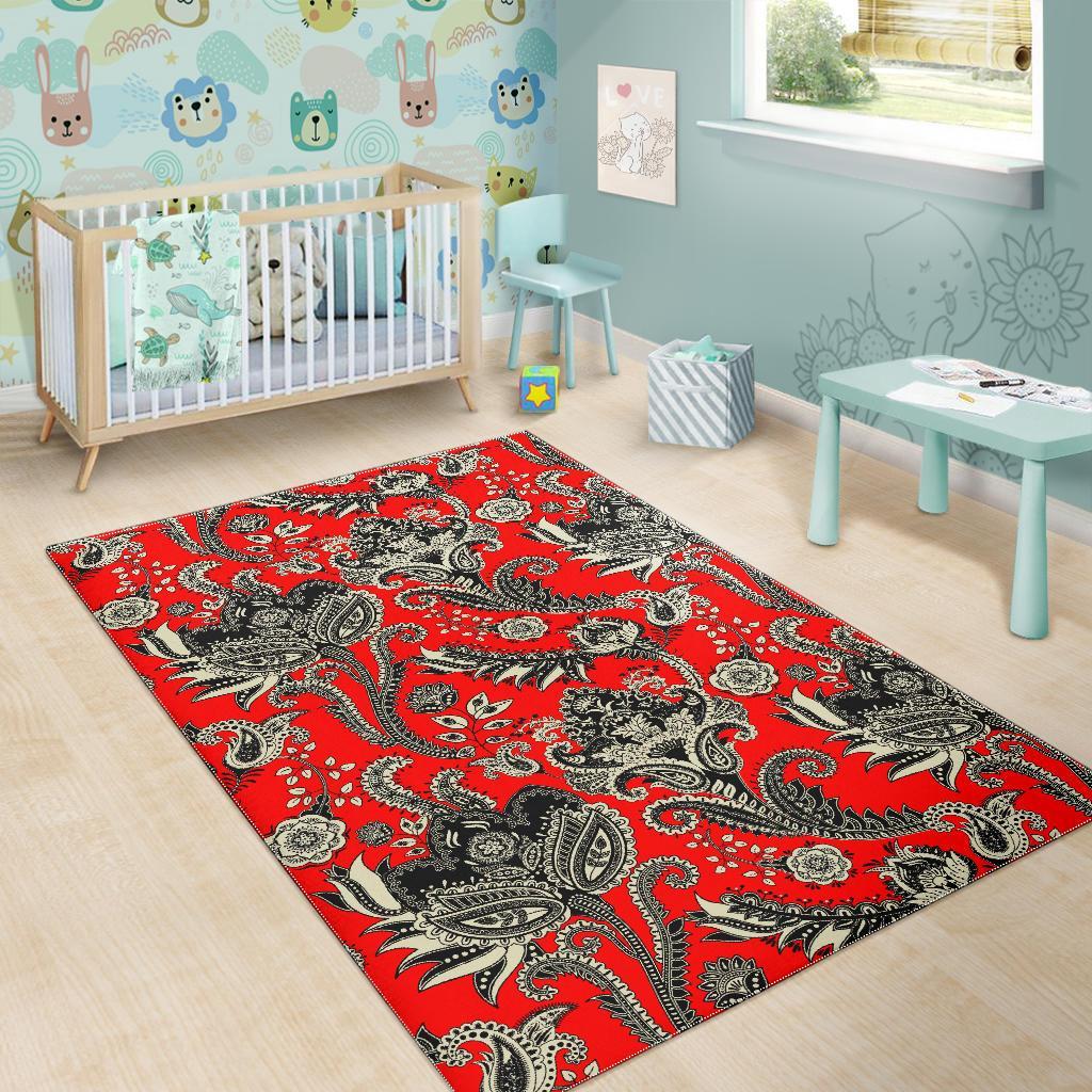 Red Paisley Pattern Print Floor Mat-grizzshop