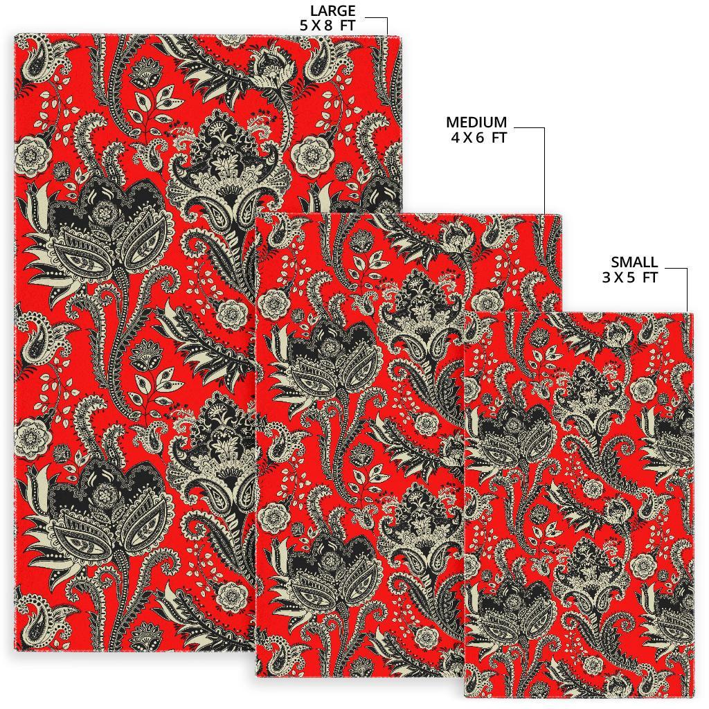 Red Paisley Pattern Print Floor Mat-grizzshop