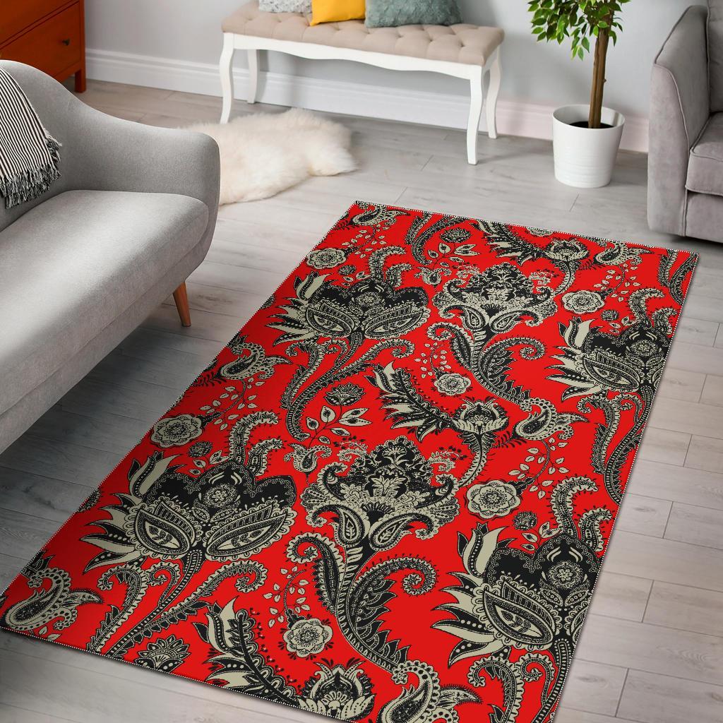 Red Paisley Pattern Print Floor Mat-grizzshop