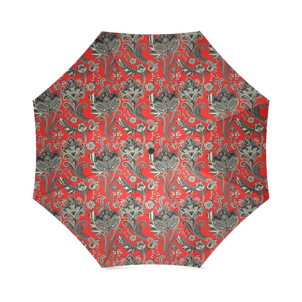 Red Paisley Pattern Print Foldable Umbrella-grizzshop
