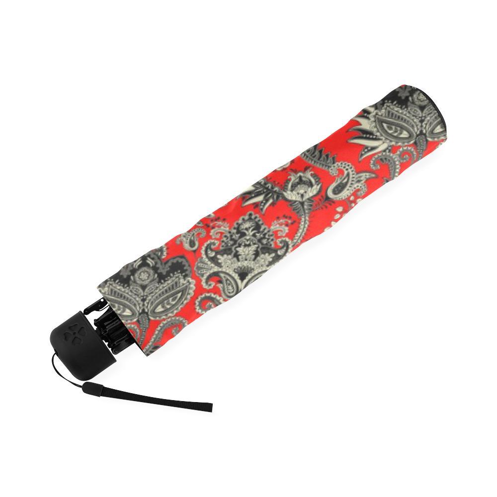 Red Paisley Pattern Print Foldable Umbrella-grizzshop