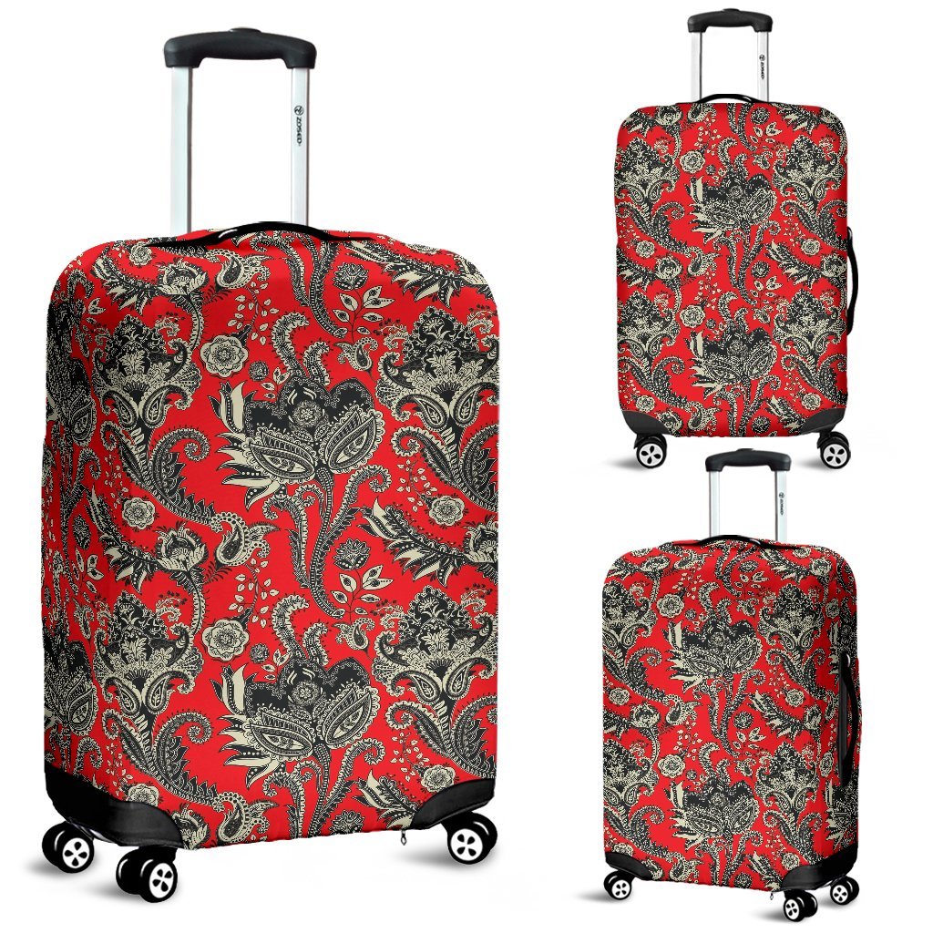 Red Paisley Pattern Print Luggage Cover Protector-grizzshop