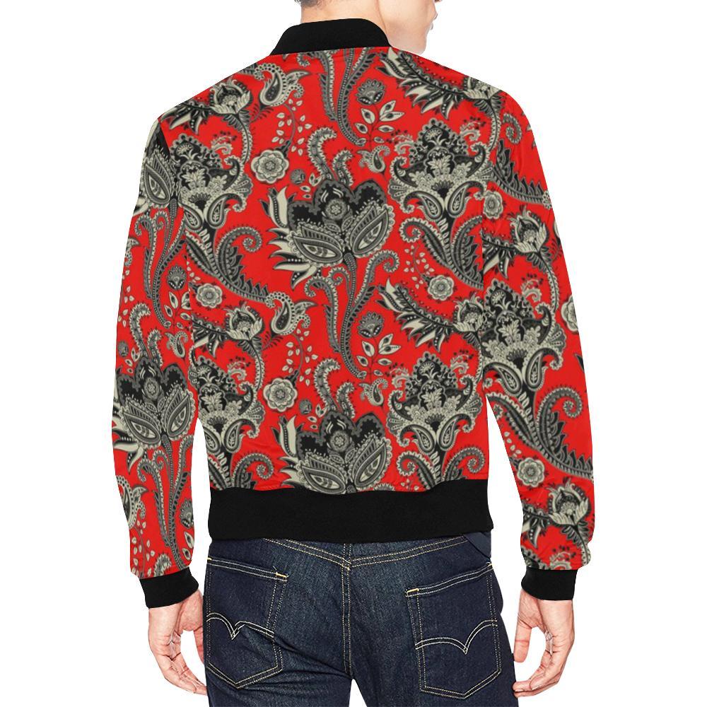 Red Paisley Pattern Print Men's Bomber Jacket-grizzshop