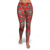 Red Paisley Pattern Print Pattern Women Leggings-grizzshop