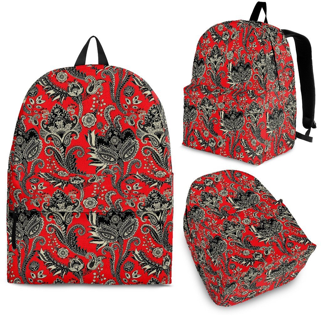 Red Paisley Pattern Print Premium Backpack-grizzshop