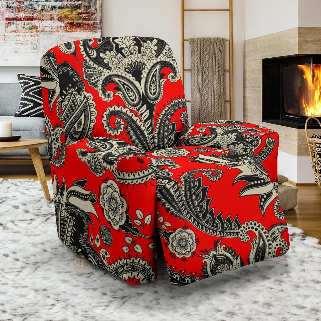 Red Paisley Pattern Print Recliner Cover-grizzshop