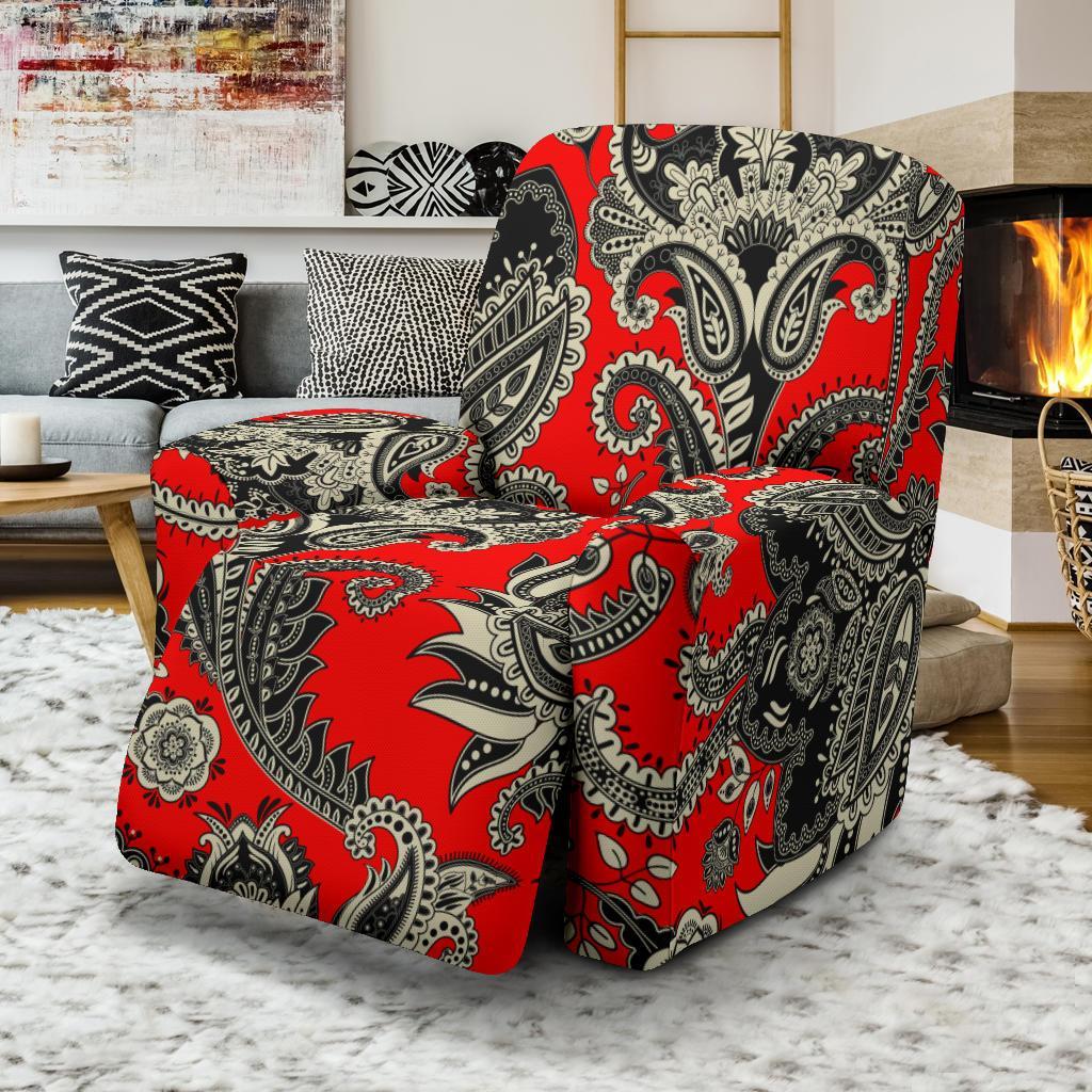 Red Paisley Pattern Print Recliner Cover-grizzshop