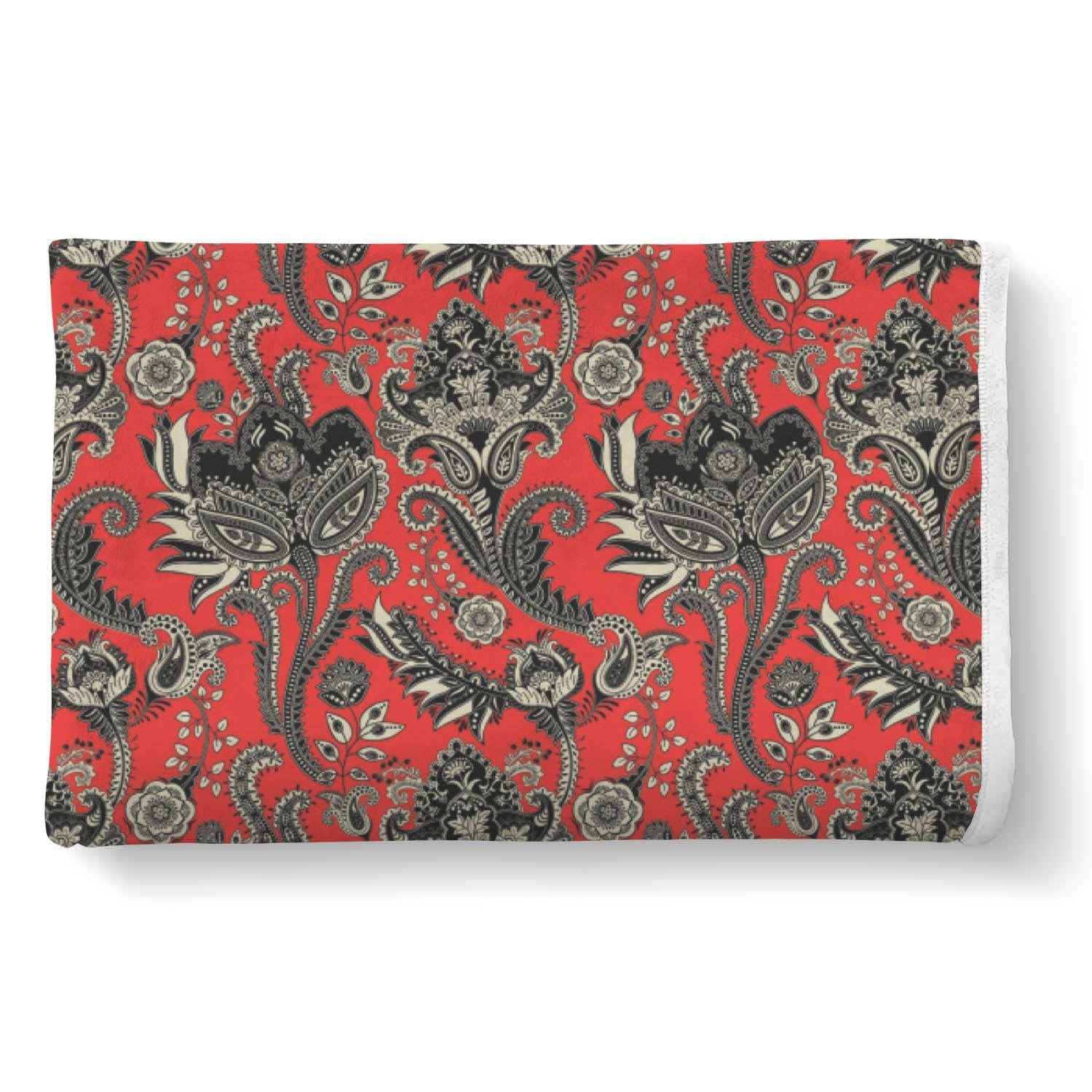 Red Paisley Pattern Print Throw Blanket-grizzshop