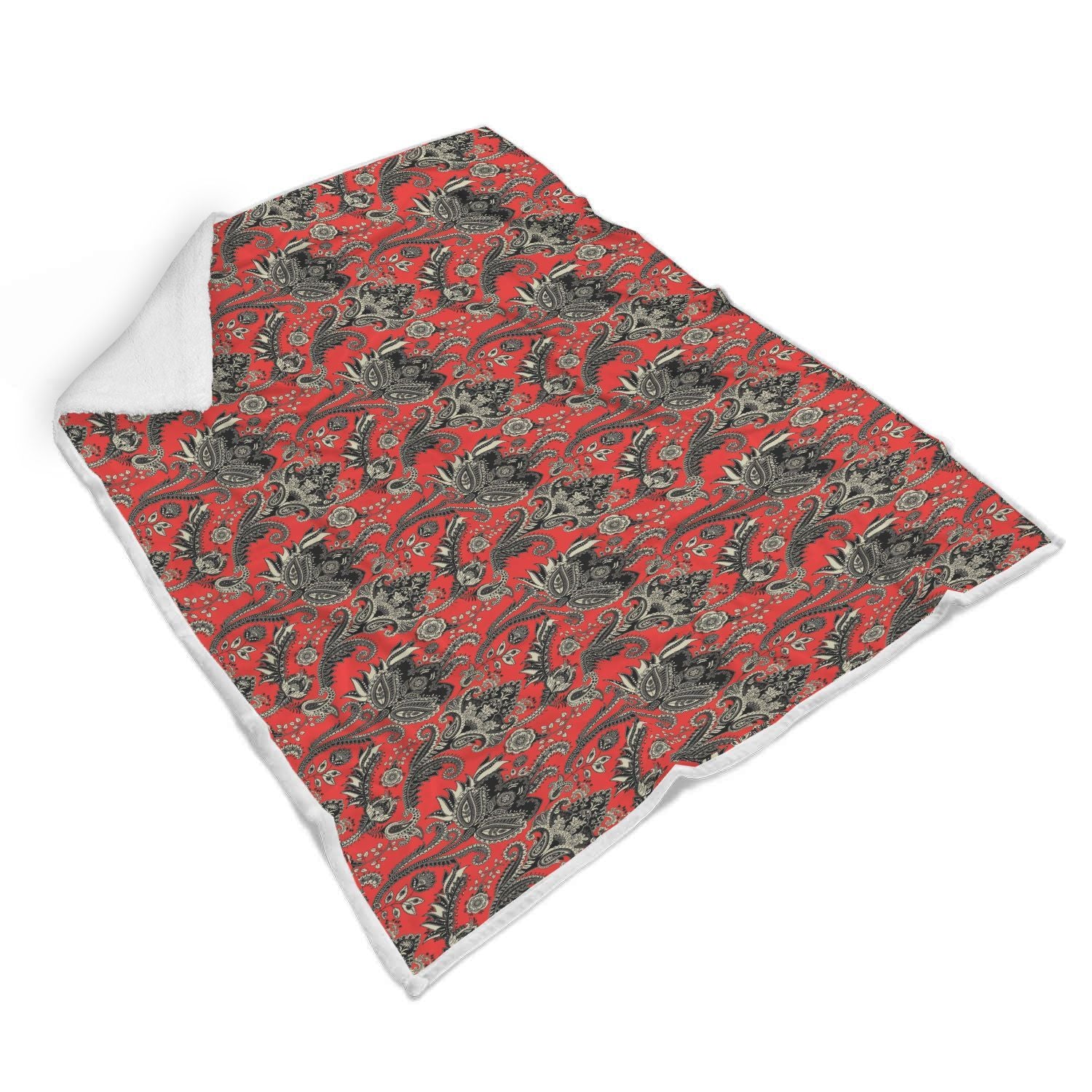Red Paisley Pattern Print Throw Blanket-grizzshop
