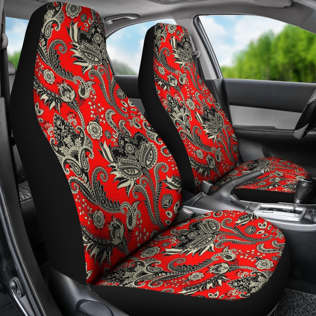 Red Paisley Pattern Print Universal Fit Car Seat Cover-grizzshop