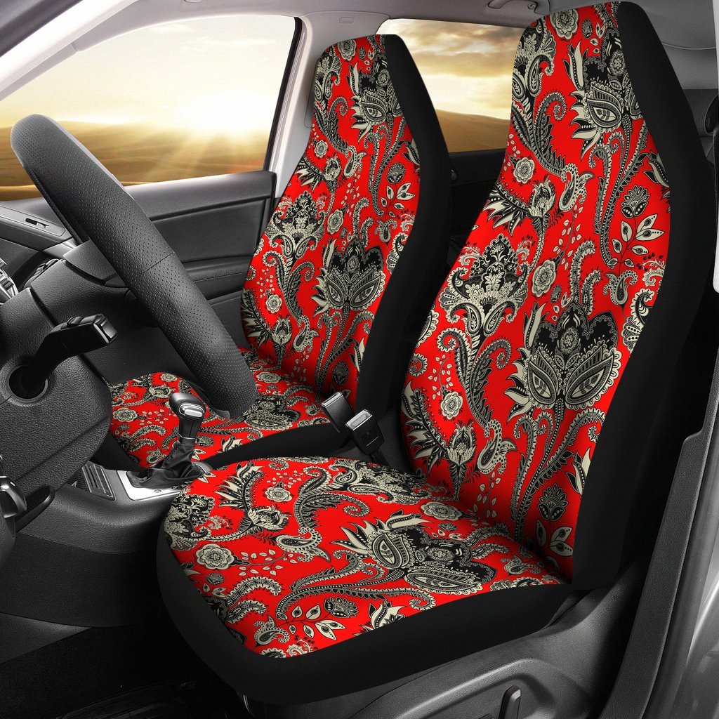 Red Paisley Pattern Print Universal Fit Car Seat Cover-grizzshop