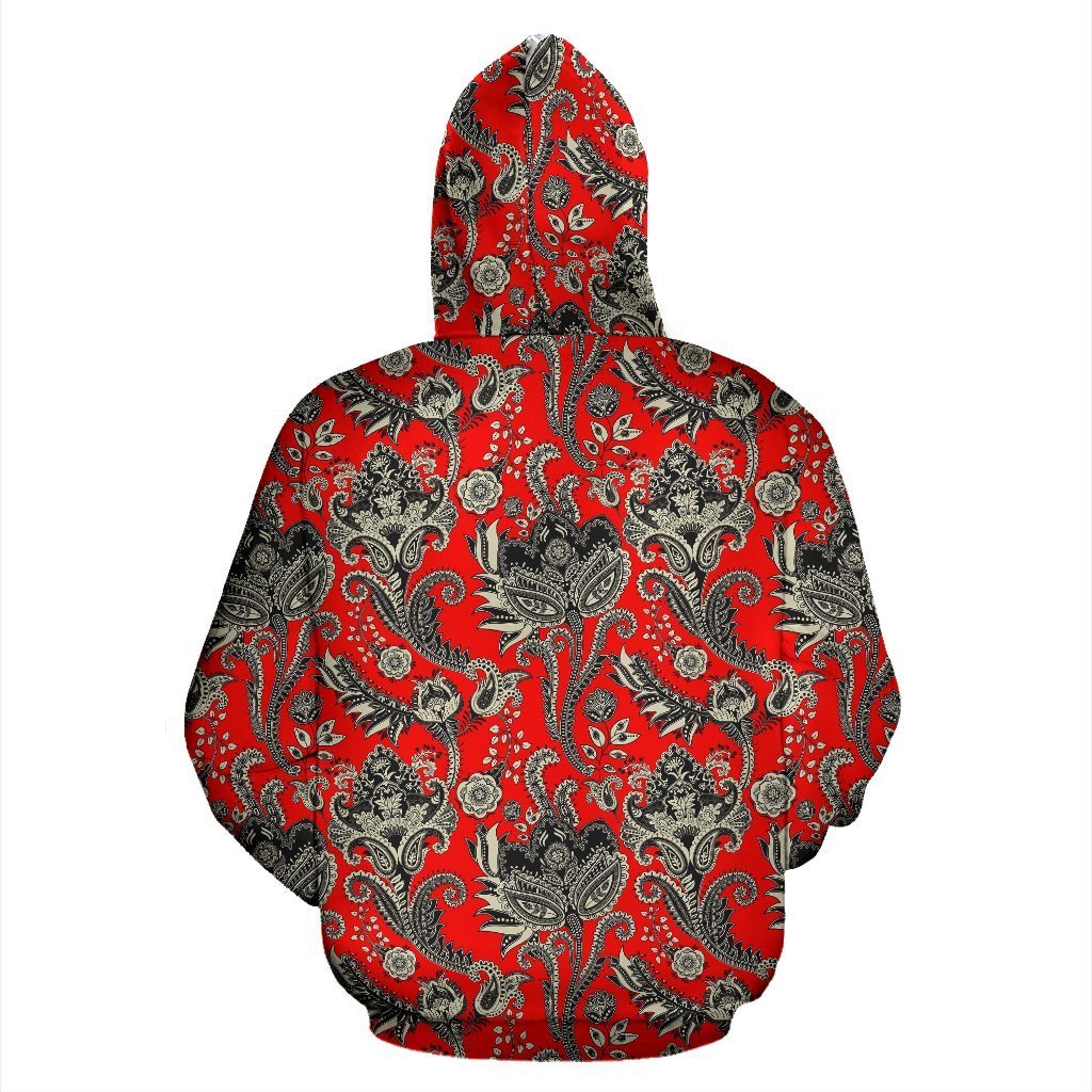 Red Paisley Pattern Print Women Men Pullover Hoodie-grizzshop