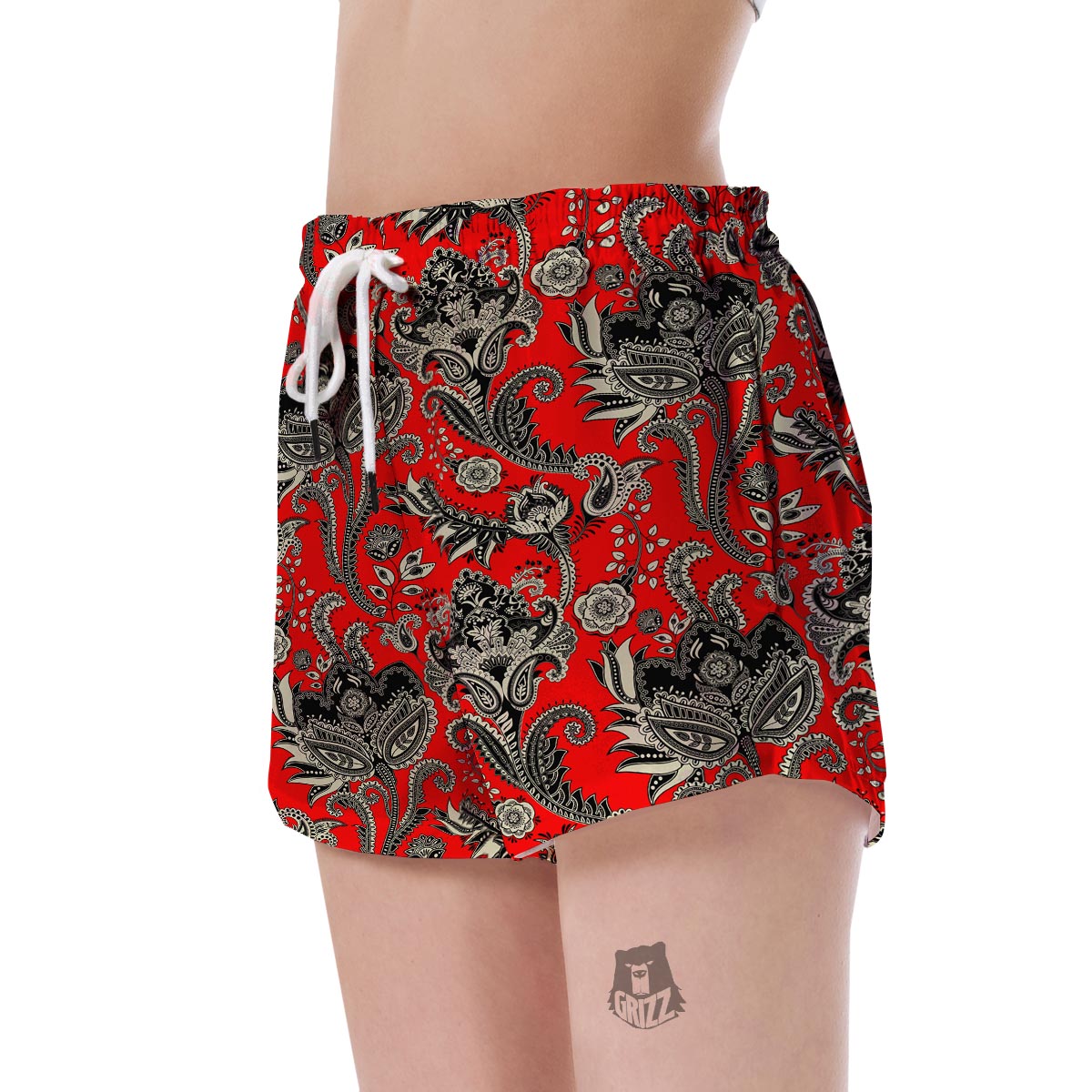 Red Paisley Pattern Print Women's Shorts-grizzshop