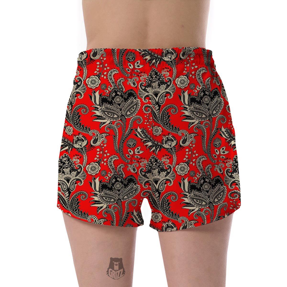 Red Paisley Pattern Print Women's Shorts-grizzshop