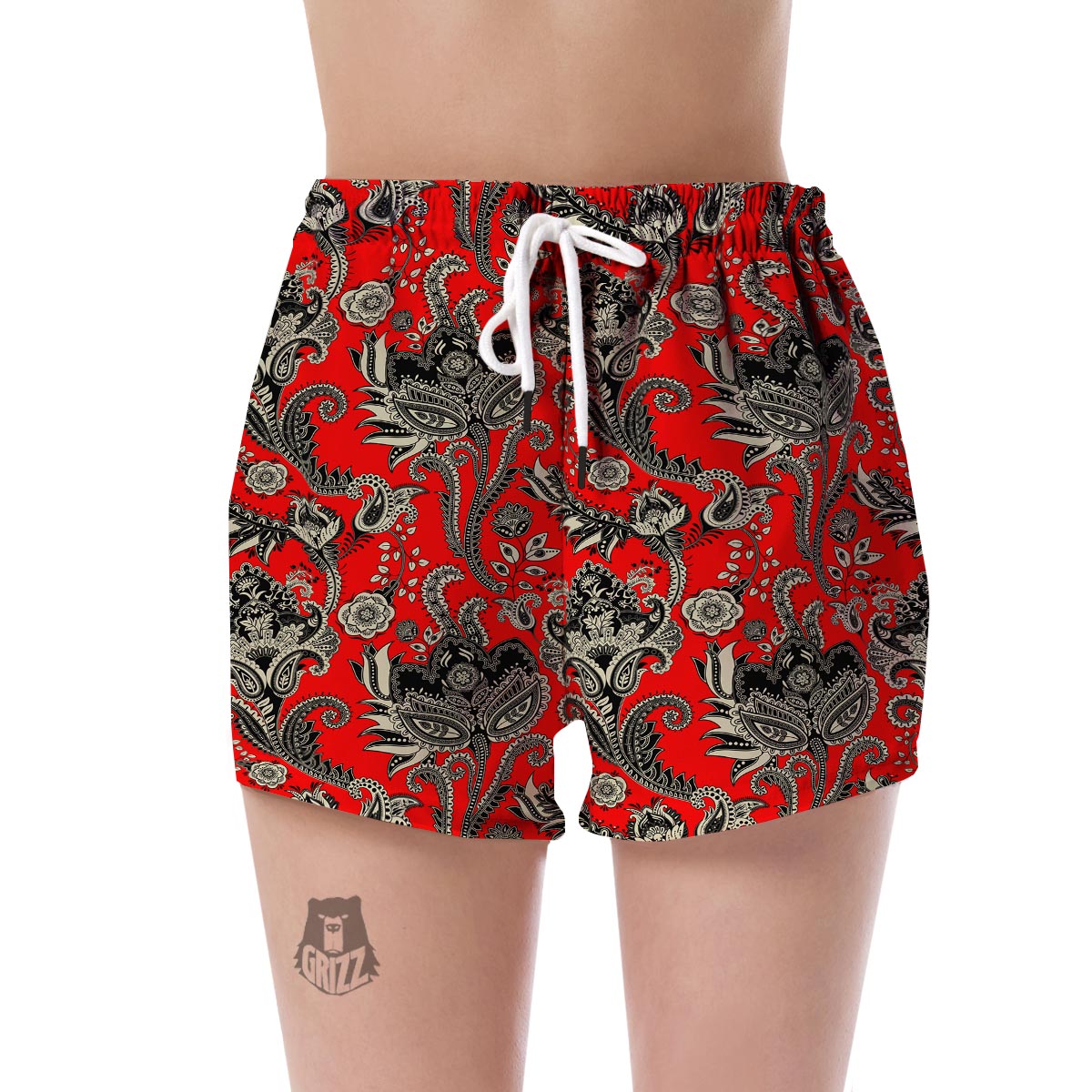 Red Paisley Pattern Print Women's Shorts-grizzshop