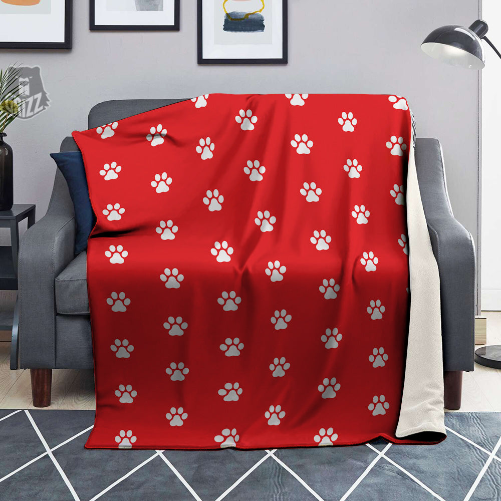 Red Paw Print Blanket-grizzshop