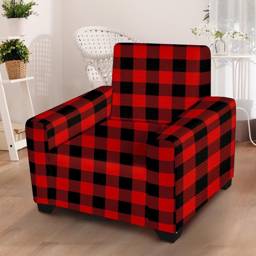 Red Plaid Armchair Cover-grizzshop